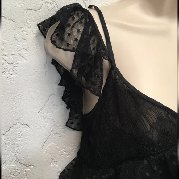 Amen Couture Black Polka Dot Tiered Mesh Lace Blouse - Picture 5 of 15